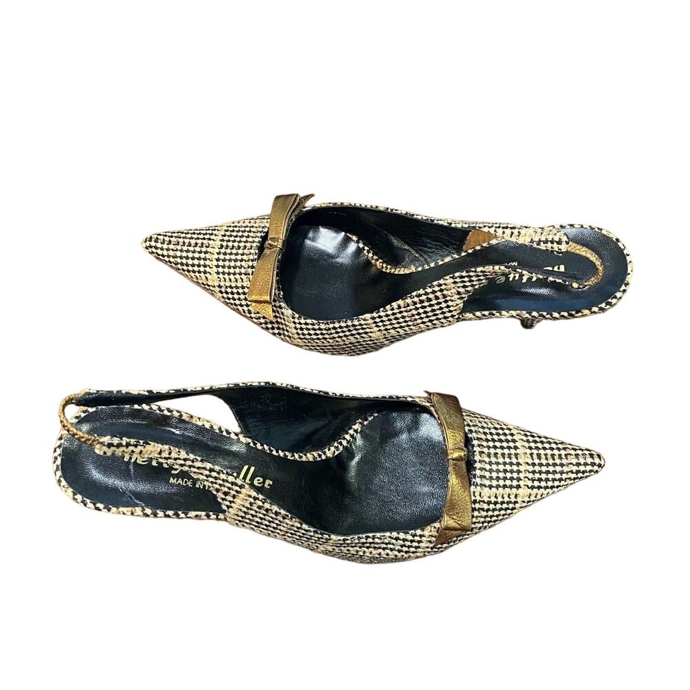 Bettye Muller Cream Plaid Fabric Slingback Pumps Sz 41